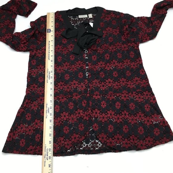 NEW Logo by Lori Goldstein Burgundy & Black Floral Lace Cardigan Tie Front Small - Picture 6 of 12